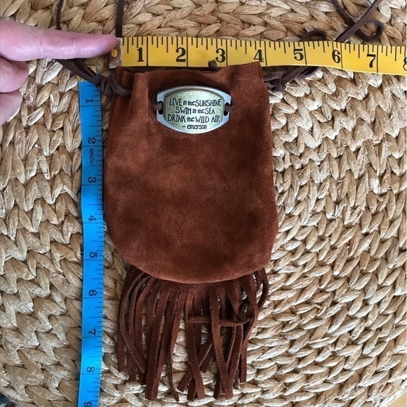 Leather suede purse pouch with draw strings. Handmade. - Picture 4 of 5